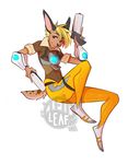  anthro canine clothed clothing female fur gun hair handgun looking_at_viewer mammal overwatch pistol ranged_weapon smile solo teil video_games watermark weapon 