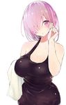  bare_shoulders breasts cleavage curvy fafas68 fate/grand_order fate_(series) hair_over_one_eye large_breasts looking_at_viewer mash_kyrielight plump purple_eyes purple_hair short_hair solo tank_top towel wide_hips 