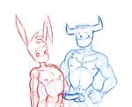  anthro balls blush bovine comparing comparing_penis cueio erection humanoid_penis lagomorph male male/male mammal nude penis penis_size_difference rabbit vaco 