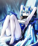  armpits arms_behind_head barefoot blue_eyes blue_hair breasts cygames dragon_girl dragon_horns dragon_tail harnessed_glass horns ice lena_(zoal) official_art pointy_ears shadowverse shingeki_no_bahamut short_hair shorts sideboob sitting small_breasts symbol-shaped_pupils tail 