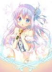  blue_bow blue_choker blue_eyes blue_hair blush bow chestnut_mouth choker dress eyebrows_visible_through_hair gochuumon_wa_usagi_desu_ka? hair_bow holding holding_microphone kafuu_chino long_hair looking_at_viewer microphone mitsumomo_mamu music open_mouth singing solo white_dress 