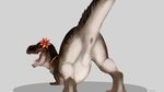  2017 absurd_res animal_genitalia ass_up black_skin brown_scales claws cloaca collar digital_media_(artwork) dinosaur dradmon female feral flower hi_res looking_at_viewer looking_back open_mouth orange_eyes plant presenting presenting_cloaca raised_tail rear_view saliva scales scalie slit_pupils solo teeth theropod tongue tyrannosaurus_rex vertical_cloaca white_skin 