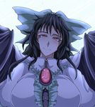  bow breasts commentary_request hair_bow large_breasts long_hair looking_at_viewer reiuji_utsuho slit_pupils smile solo third_eye touhou wings xian_gu 