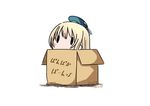  absurdres atago_(kantai_collection) beret blonde_hair box cardboard_box dated hat hatsuzuki_527 highres in_box in_container kantai_collection long_hair pan-pa-ka-paaan! simple_background solid_oval_eyes solo translated twitter_username white_background 