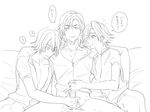  3boys blush bottomless erection handjob male_focus manami_sangaku multiple_boys naughty_face penis penis_grab sitting smile tagme yaoi yowamushi_pedal 