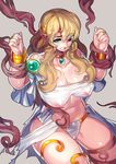  absurdres aqua_eyes ass_visible_through_thighs blonde_hair bracelet breasts circlet clenched_teeth collar collarbone covered_nipples elf fengmo highres huge_breasts jewelry long_hair nipples original pointy_ears restrained ring see-through sitting skindentation teeth tentacles thigh_strap 