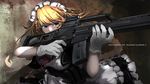  aiming ammunition_pouch apron artist_name assault_rifle blonde_hair blue_eyes braid character_name frilled_skirt frills g36 g36_(girls_frontline) girls_frontline gloves gun heckler_&amp;_koch long_hair magazine_(weapon) maid maid_apron maid_headdress pouch rabbit_y rifle skirt solo weapon 
