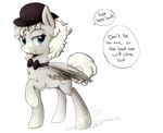  bow_tie cutie_mark english_text equine fan_character feathered_wings feathers female feral hair hat hooves mammal my_little_pony pegasus pucksterv simple_background smile solo text white_background white_hair wings 
