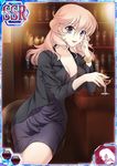  1girl black_dress blonde_hair breasts cleavage dress jewelry large_breasts long_hair looking_at_viewer muvluv muvluv_alternative muvluv_total_eclipse sharon_heim smile 