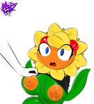  2017 big_breasts blush breasts clothing eyelashes female flora_fauna male mysticaldark not_furry plant plants_vs_zombies shocked simple_background solar_flare_(plants_vs_zombies) video_games 