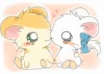  &lt;3 bijou blue_eyes blush duo female feral fur green_eyes hamster hamtaro hamtaro_(series) hand_holding male mammal orange_fur ribbons rodent whiskers white_fur じっぽ 