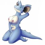  2017 anthro armpits blue_eyes clothing female kneeling nidoqueen nintendo pok&eacute;mon solo suit tomek1000 video_games 