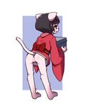  artist_request black_hair cat furry japanese_clothes open_mouth pussy short_hair violet_eyes 
