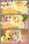  applejack_(mlp) bat_pony blonde_hair blue_eyes comic earth_pony equine fangs female feral flutterbat_(mlp) fluttershy_(mlp) friendship_is_magic green_eyes gutovi-kun hair horse mammal my_little_pony pegasus pink_hair pony wings 