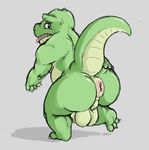  anthro anus balls butt crocodile crocodilian looking_back male nude overweight puffy_anus reptile scalie serex sketch solo standing tongue tongue_out 