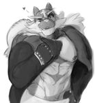  anthro clothed clothing dangpa incineroar looking_at_viewer male monochrome muscular nintendo nipples pok&eacute;mon sketch solo standing video_games 