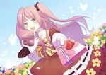  blush box commentary_request crossdressing dress fan_(20110507) gift gift_box giving gloves green_eyes hanabusa_kokoro holding holding_gift i-chu incoming_gift long_hair male_focus open_mouth otoko_no_ko pink_hair smile solo white_day white_gloves 