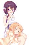  :3 :o alternate_hairstyle bangs bare_shoulders blush breasts closed_eyes collarbone commentary_request ear_cleaning gochuumon_wa_usagi_desu_ka? hair_between_eyes hair_ornament hair_scrunchie hand_on_another's_head highres holding hood hoodie horizontal_stripes hoto_cocoa lap_pillow long_hair long_sleeves looking_at_another loungewear lying medium_breasts mimikaki multiple_girls nagomi_yayado open_mouth orange_hair purple_eyes purple_hair scrunchie shirt short_hair shorts side_ponytail sidelocks simple_background sitting sleeveless striped striped_hoodie striped_shirt striped_shorts striped_tank_top sweatdrop tank_top tedeza_rize v-shaped_eyebrows wavy_mouth white_background white_shirt 