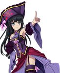  black_hair blue_eyes breasts choker detached_sleeves dutch_angle garter_straps hand_on_hip hat index_finger_raised long_hair minamiya_natsuki outstretched_arm pink_ribbon purple_hat purple_legwear ribbon small_breasts smile solo standing strike_the_blood thighhighs transparent_background 