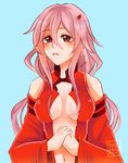  bare_shoulders breasts center_opening cleavage commentary_request detached_sleeves erichankun guilty_crown hair_ornament hairclip long_hair medium_breasts navel pink_hair red_eyes solo twintails upper_body wide_sleeves yuzuriha_inori 