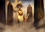  amonkhet anthro bow cat deity egyptian_mythology fantasy feline female group magic_the_gathering mammal oketra solo_focus weapon 