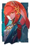  breasts brown_eyes cape hair_ornament highres lips mipha monster_girl simple_background small_breasts solo the_legend_of_zelda the_legend_of_zelda:_breath_of_the_wild upper_body zora 