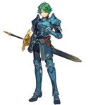  alm_(fire_emblem) arai_teruko armor armored_boots boots fire_emblem fire_emblem_echoes:_mou_hitori_no_eiyuuou fire_emblem_heroes full_body gloves green_eyes green_hair headband highres male_focus official_art simple_background solo sword weapon white_background 