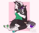  ambiguous_gender anthro canine clothed clothing duo fur hair hug kneeling male mammal sitting topazxwolf 
