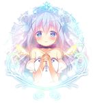  angel_wings blue_eyes blue_hair blue_ribbon blush detached_sleeves double_bun eyebrows_visible_through_hair gochuumon_wa_usagi_desu_ka? hands_clasped kafuu_chino long_hair looking_at_viewer mitsumomo_mamu own_hands_together puffy_short_sleeves puffy_sleeves ribbon short_sleeves smile solo tiara wings 