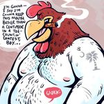  anthro avian bird chicken cigar dialogue dramamine foghorn_leghorn implied_blowjob looney_tunes male male/male musclegut muscular slightly_chubby tattoo warner_brothers 