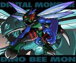  armor artist_request bandai claws collar digimon dinobeemon dragon flying horns insect_wings multiple_wings muscle no_humans solo wings 