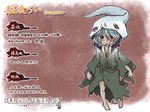  aqua_hair barefoot bloodborne brainsucker character_name dark_skin empty_eyes flat_chest green_eyes hood hoodie japanese_clothes jewelry kemono_friends kimono necklace parody personification short_hair solo tongue tongue_out torn_clothes translation_request yagi_mutsuki 