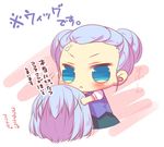  :&lt; blue_eyes blue_hair chibi double_bun gochuumon_wa_usagi_desu_ka? kafuu_chino mitsumomo_mamu puffy_short_sleeves puffy_sleeves short_hair short_sleeves solo text_focus translated wig wig_removed 