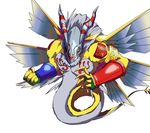 armor bandai degarashi_(ponkotsu) digimon dragon goldramon horns multiple_wings muscle no_humans solo wings 