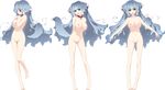 :o absurdres akata_itsuki animal_ears barefoot blue_hair blush breasts censored collar full_body highres kokoro_rista! large_breasts long_hair looking_at_viewer mosaic_censoring multiple_views myuti navel nipples open_mouth pussy tail transparent_background yellow_eyes 