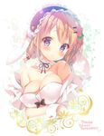  :o animal_ears black_bow blush bow breasts bunny_ears cleavage eyebrows_visible_through_hair gochuumon_wa_usagi_desu_ka? hair_ornament hairclip hoto_cocoa large_breasts looking_at_viewer maid_headdress mitsumomo_mamu open_mouth orange_hair purple_eyes short_hair solo 