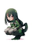  :p asui_tsuyu blush bodysuit boku_no_hero_academia breasts brown_eyes buckle dripping eyebrows_visible_through_hair full_body gloves green_bodysuit green_hair grey_gloves hair_between_eyes hair_rings hands_on_own_knees legs_together long_hair long_tongue looking_at_viewer low-tied_long_hair maro_(lij512) medium_breasts shiny shiny_hair simple_background solo tareme tongue tongue_out water water_drop wet wet_clothes wet_hair white_background 