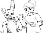  2017 animatronic clothed clothing collar datfurrydude duo female five_nights_at_freddy&#039;s five_nights_at_freddy&#039;s_3 human lagomorph looking_at_viewer machine male mammal rabbit robot rudy_(fansmut) springtrap_(fnaf) sweat sweater video_games 
