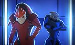  alien armor detailed_background duo garrus_vakarian krogan mass_effect red_eyes standing sythgara turian urdnot_wrex video_games 