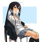  black_hair blazer blush brown_eyes collarbone heavy_breathing hot iefukurou jacket k-on! kneehighs long_hair nakano_azusa open_clothes open_mouth open_shirt revision sakuragaoka_high_school_uniform school_uniform see-through shirt sitting skirt socks solo sweat teeth twintails water wet wet_clothes 