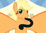  2017 applejack_(mlp) badumsquish bed blonde_hair first_person_view friendship_is_magic green_eyes hair human male mammal my_little_pony pillow solo tatzljack tentacles 
