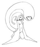  1girl camel_(dansen) female khezu monochrome monster_hunter navel open_mouth personification solo tail wings 