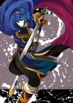  armor blue_eyes blue_hair cape falchion_(fire_emblem) fire_emblem fire_emblem:_monshou_no_nazo gloves kudakeru looking_at_viewer male_focus marth solo sword tiara weapon 