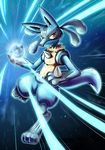  aura_sphere black_fur blue_fur furry gen_4_pokemon highres lucario pokemon pokemon_(creature) pokemon_(game) pokemon_dppt red_eyes shigure_na_hito yellow_fur 