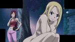  2girls blonde_hair blush breasts cleavage cry erza_scarlet fairy_tail long_hair lucy_heartfilia multiple_girls night nude red_hair sitting sky smile tree 
