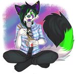  anthro canine chopsticks clothed clothing female food fur hair mammal noodles sitting smile solo topazxwolf 
