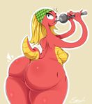  2017 anthro armpits big_breasts big_butt blonde_hair boa_constrictor breasts butt digital_media_(artwork) esmerelda_(scalie_schoolie) female flute hair hi_res huge_breasts huge_butt kerchief looking_back m3hdrawings mehdrawings musical_instrument navel nipples noseless nude raised_tail rear_view reptile scalie scalie_schoolie side_boob simple_background slightly_chubby slit_pupils snake solo thick_thighs voluptuous wide_hips 