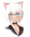  animal_ears aqua_eyes bangs bell bell_collar bloom blush cat_ears cat_girl collar collarbone hair_between_eyes looking_at_viewer original parted_lips reflective_eyes short_hair simple_background solo tsukimoto_aoi white_background white_hair 