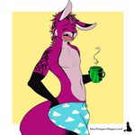  anthro bulge canine clothed clothing male mammal markings natysanime open_mouth pajamas saliva solo standing topless yawn 