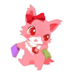  blush bow cat chest_tuft chichat eyelashes feline female feral fur garnet_(jewelpet) gem jewelpet jewelry mammal necklace open_mouth persian_cat pink_fur red_eyes sanrio shopping_bag simple_background solo tuft white_background white_fur 